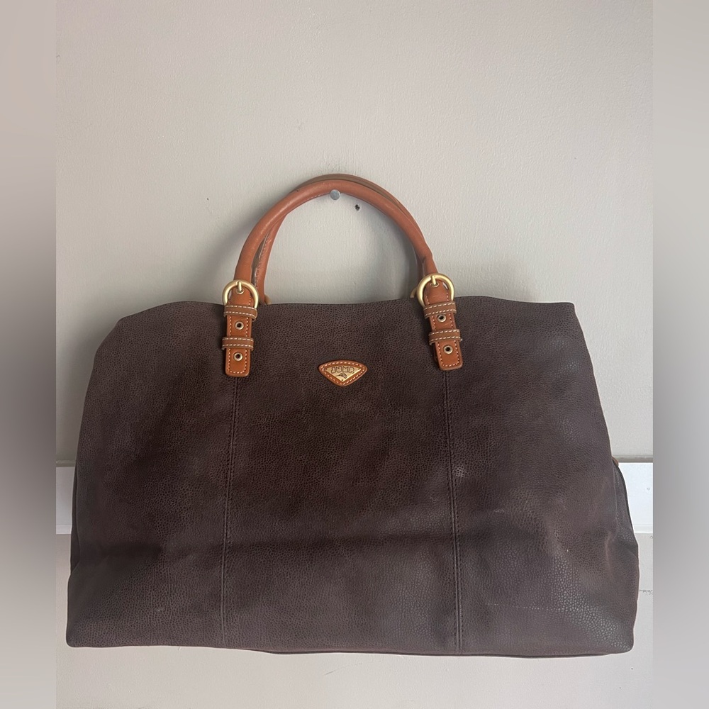 Jump Brown Leather Bag with Gold Accent